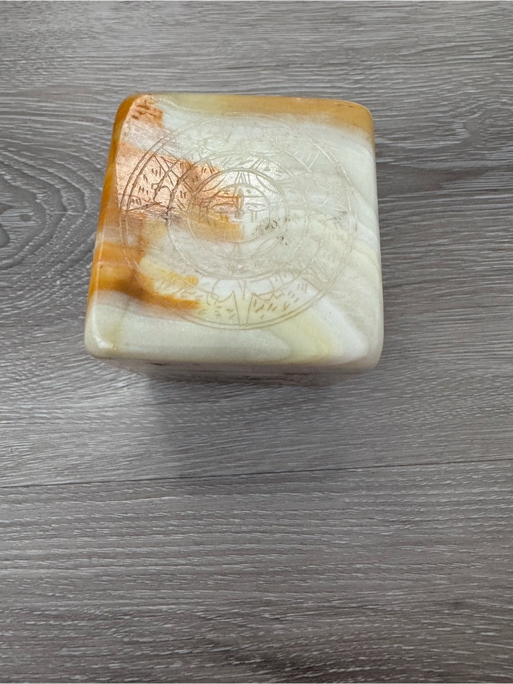 Vintage Etched Onyx Stone Aztec Calendar Paperweight